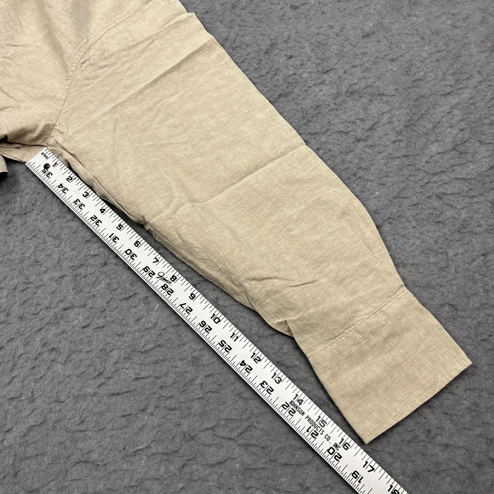 H&M Shirt Dress Women's XL Beige Linen Button Up Front Tie Long Sleeve Lagenlook